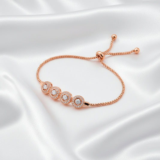 Luxury Adjustable CZ Crystal Link Bracelet – Gold & Rose Gold Finish