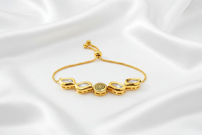 Elegant Gold Finish Adjustable Crystal Bracelet with Spiral Center Design