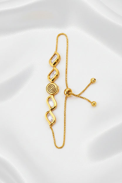 Elegant Gold Finish Adjustable Crystal Bracelet with Spiral Center Design