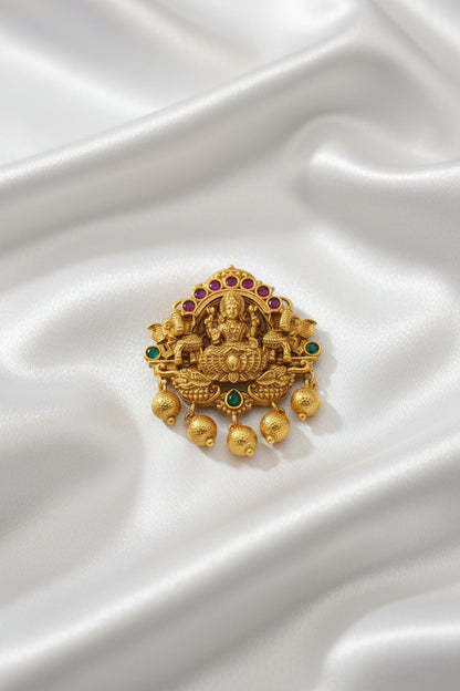 raditional Lakshmi Temple Penadant & Earrings Set – Gold Finish with Ruby & Green Stones