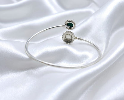Sterling Silver Green Malachite Floral Cuff Bracelet | Handmade Boho Jewelry