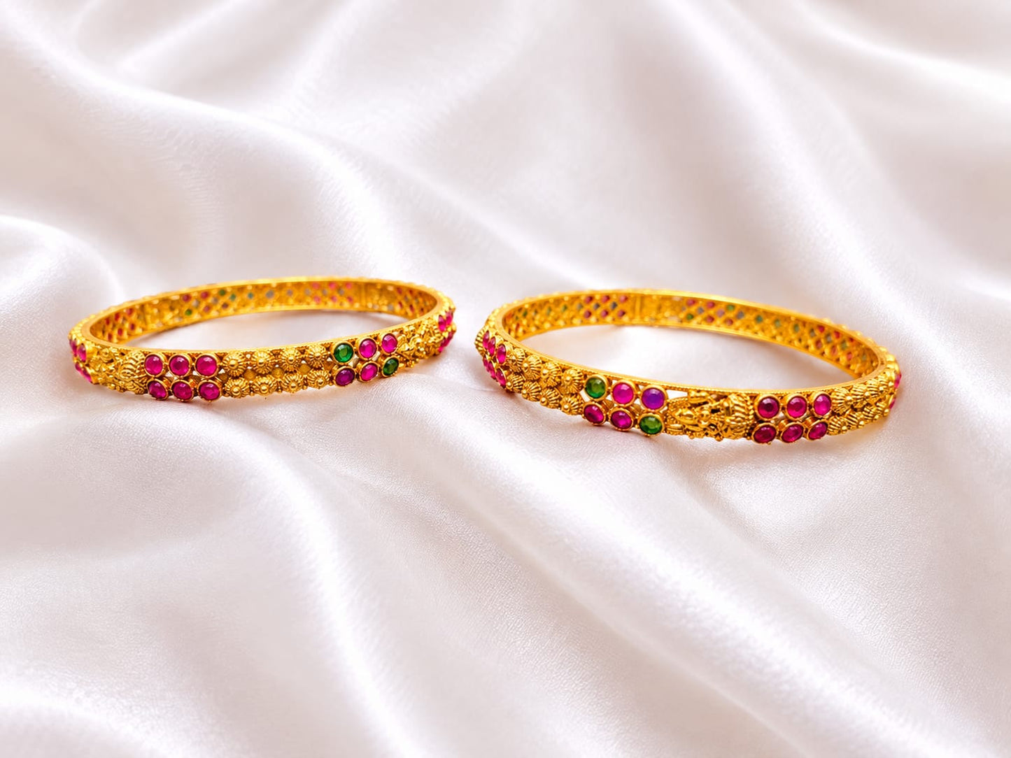 Elegant Gold-Plated Multicolor Stone Bangle Set