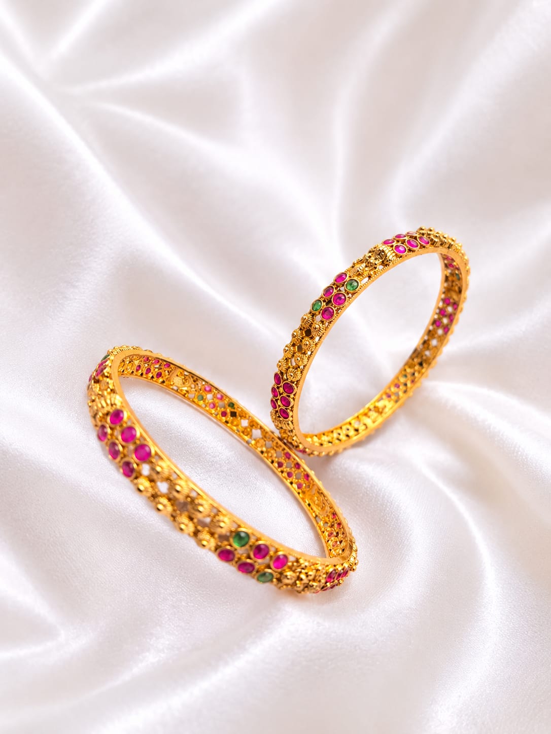 Elegant Gold-Plated Multicolor Stone Bangle Set