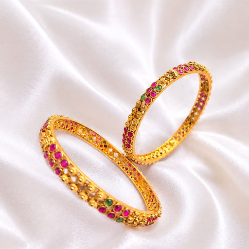 Elegant Gold-Plated Multicolor Stone Bangle Set