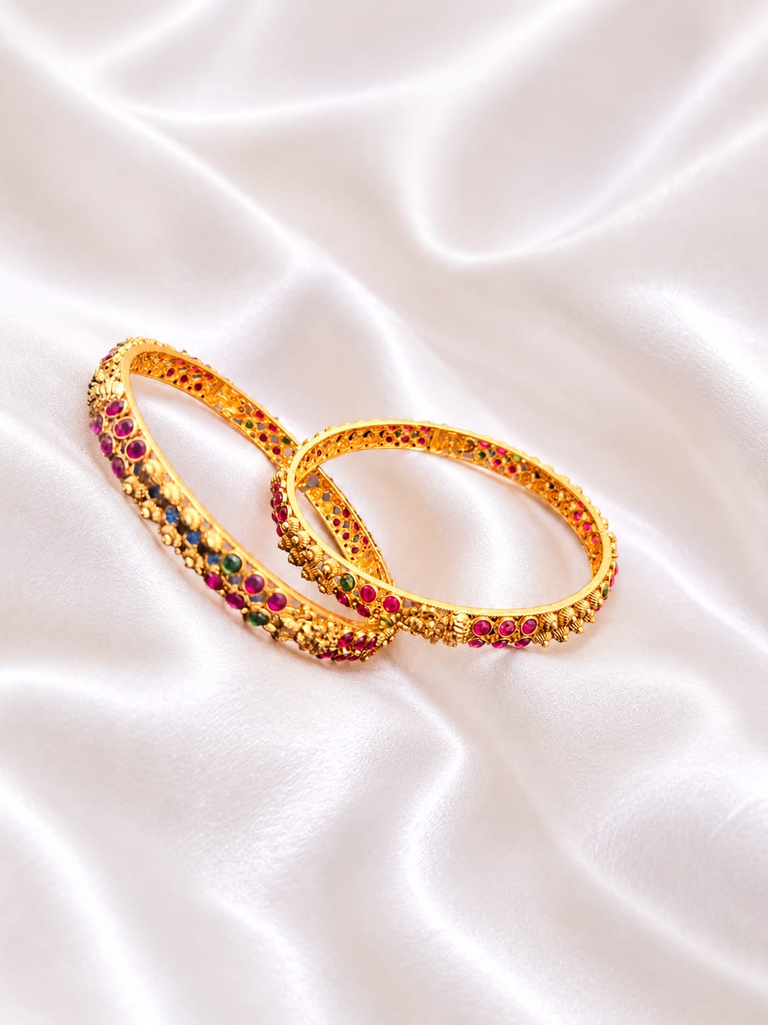 Elegant Gold-Plated Multicolor Stone Bangle Set