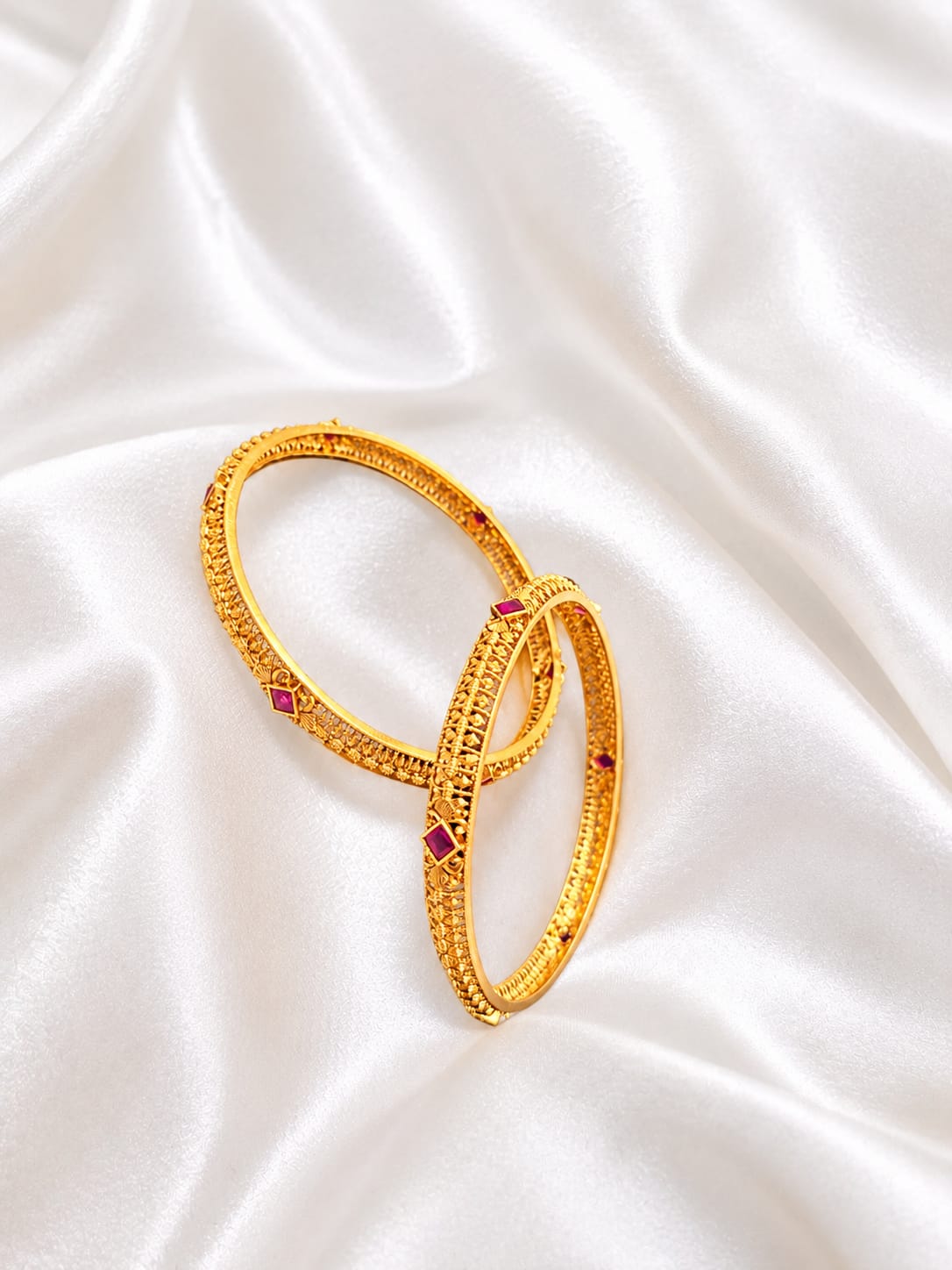Elegant Gold-Plated Pink Stone Bangle Set