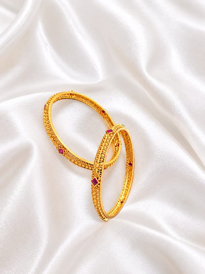 Elegant Gold-Plated Pink Stone Bangle Set