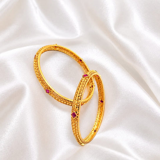 Elegant Gold-Plated Pink Stone Bangle Set