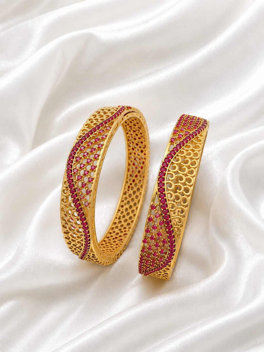 Gold Finish Designer Bangles with Pink & Green Stone Detailing | Traditional Ethnic Jewellery