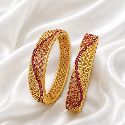 Gold Finish Designer Bangles with Pink & Green Stone Detailing | Traditional Ethnic Jewellery