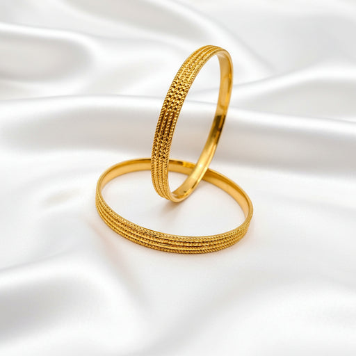 Elegant Gold Finish Textured Bangle Set – Traditional Daily Wear Bangles