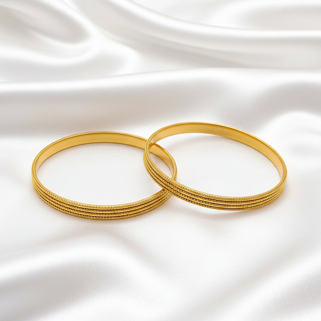 Elegant Gold Finish Textured Bangle Set – Traditional Daily Wear Bangles