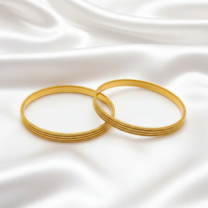 Elegant Gold Finish Textured Bangle Set – Traditional Daily Wear Bangles