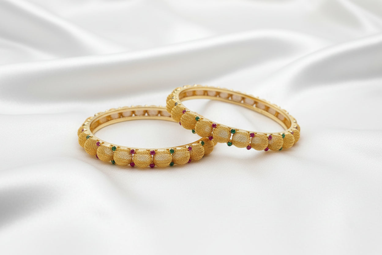 💎Traditional Gold Beaded Designer Bangles with Multicolor 🌈✨💎Stone Detailing