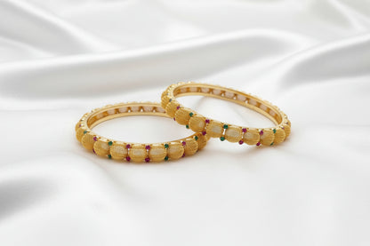 💎Traditional Gold Beaded Designer Bangles with Multicolor 🌈✨💎Stone Detailing