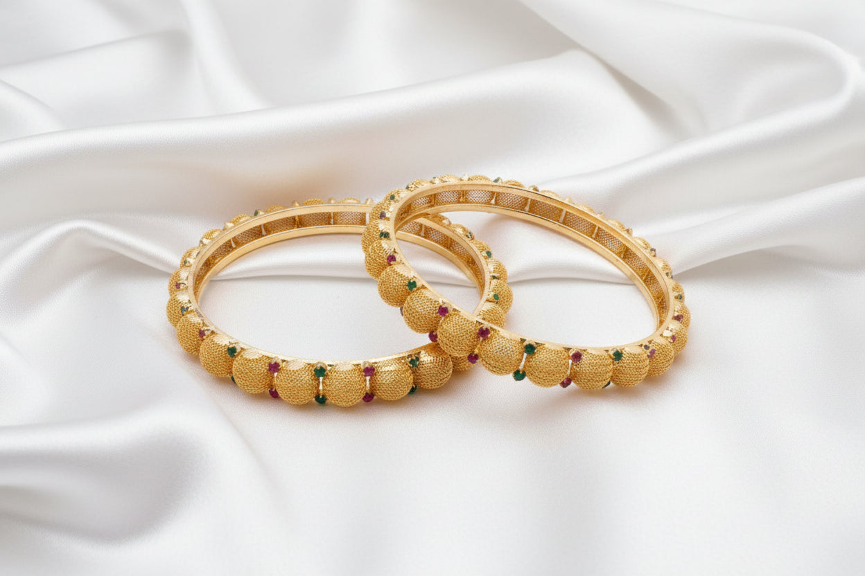 💎Traditional Gold Beaded Designer Bangles with Multicolor 🌈✨💎Stone Detailing