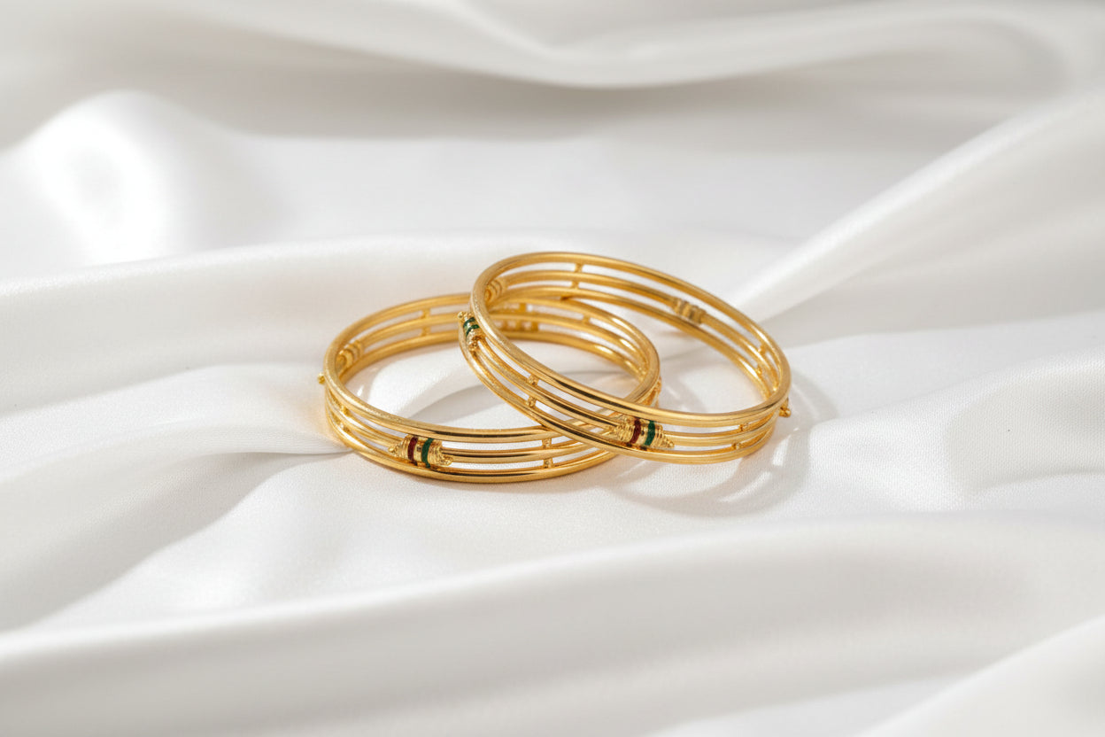 Elegant Gold Finish Multi-Layer Designer Bangles