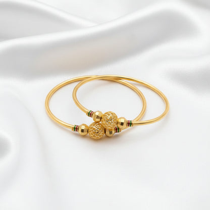 Elegant Gold Finish Beaded Designer Bangles with Green & Red Accents