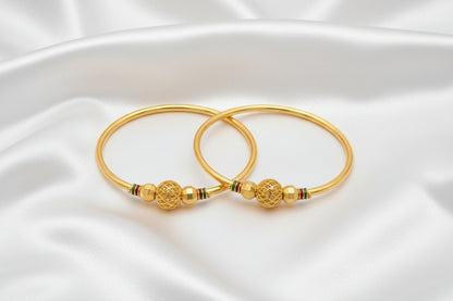 Elegant Gold Finish Beaded Designer Bangles with Green & Red Accents