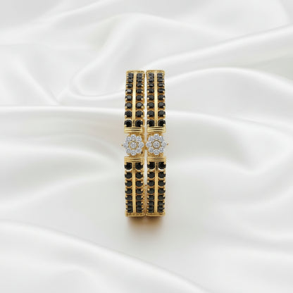 Elegant Gold Finish Black Stone Designer Bangle Set