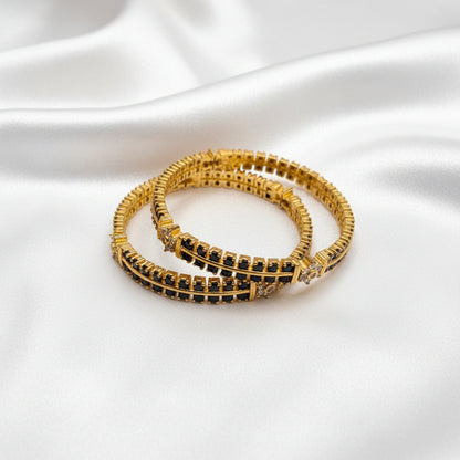 Elegant Gold Finish Black Stone Designer Bangle Set