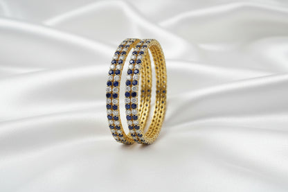 Elegant Gold Finish Blue & White Stone Designer Bangle Set