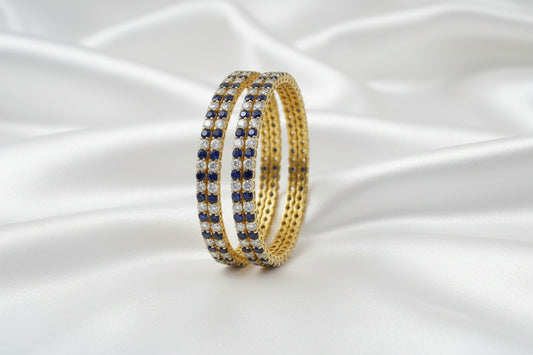Elegant Gold Finish Blue & White Stone Designer Bangle Set