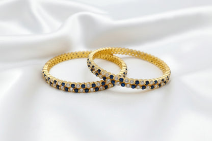 Elegant Gold Finish Blue & White Stone Designer Bangle Set