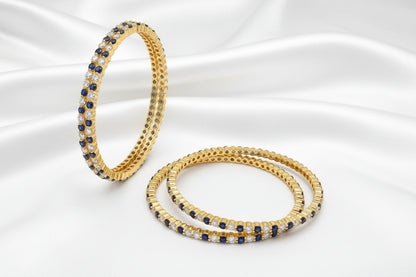 Elegant Gold Finish Blue & White Stone Designer Bangle Set