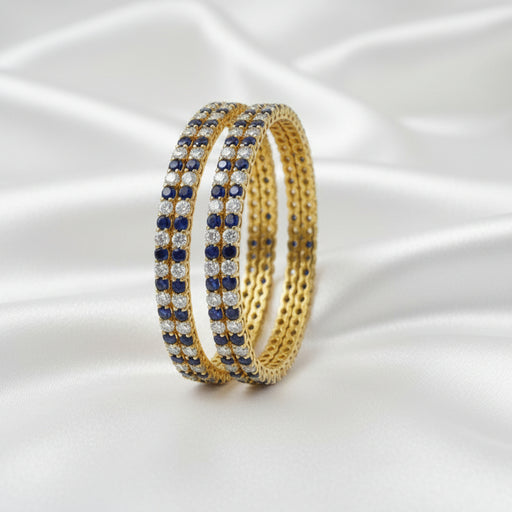 Elegant Gold Finish Blue & White Stone Designer Bangle Set
