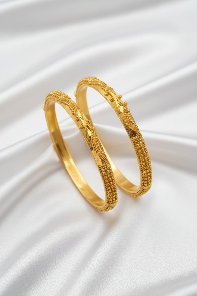 Classic Filigree & Granulation Gold-Plated Bangle Pair