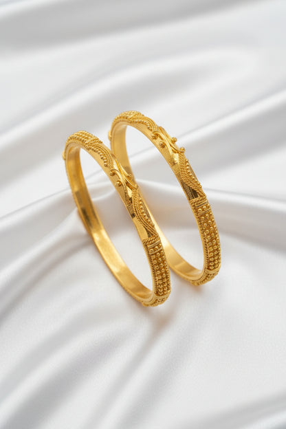 Classic Filigree & Granulation Gold-Plated Bangle Pair