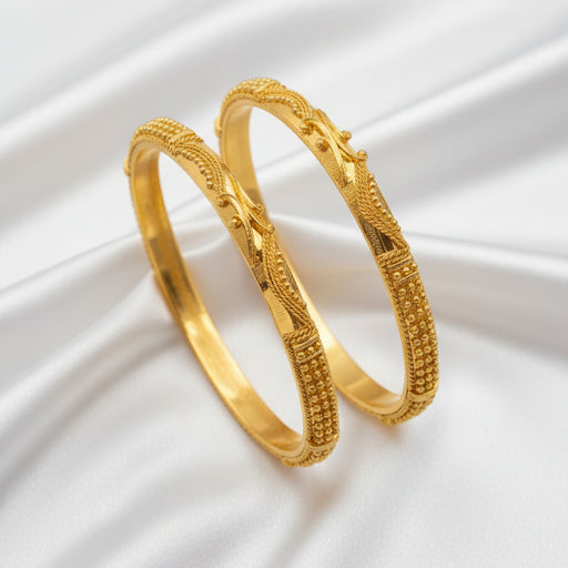 Classic Filigree & Granulation Gold-Plated Bangle Pair