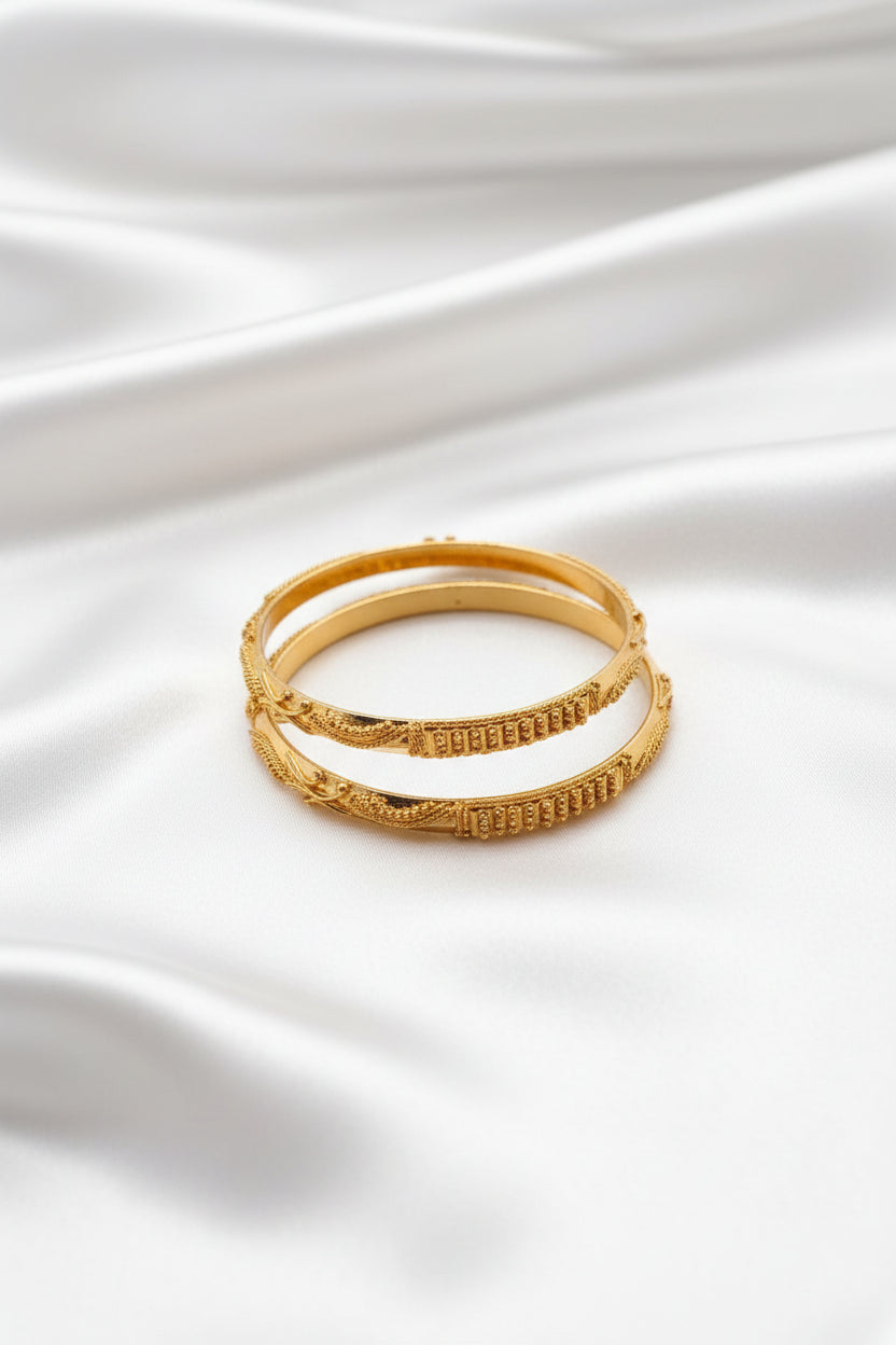 Classic Filigree & Granulation Gold-Plated Bangle Pair