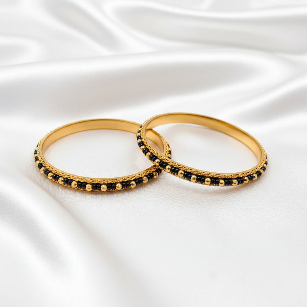 Antique Gold Plated Black Beaded Traditional Bangles