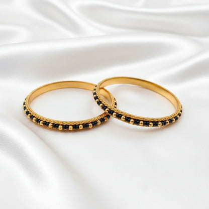 Antique Gold Plated Black Beaded Traditional Bangles