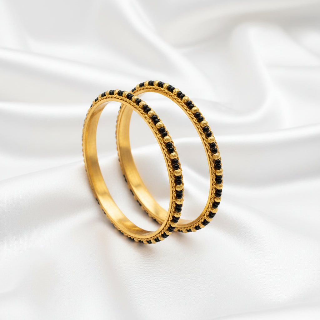 Antique Gold Plated Black Beaded Traditional Bangles