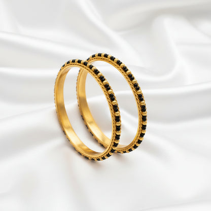 Antique Gold Plated Black Beaded Traditional Bangles