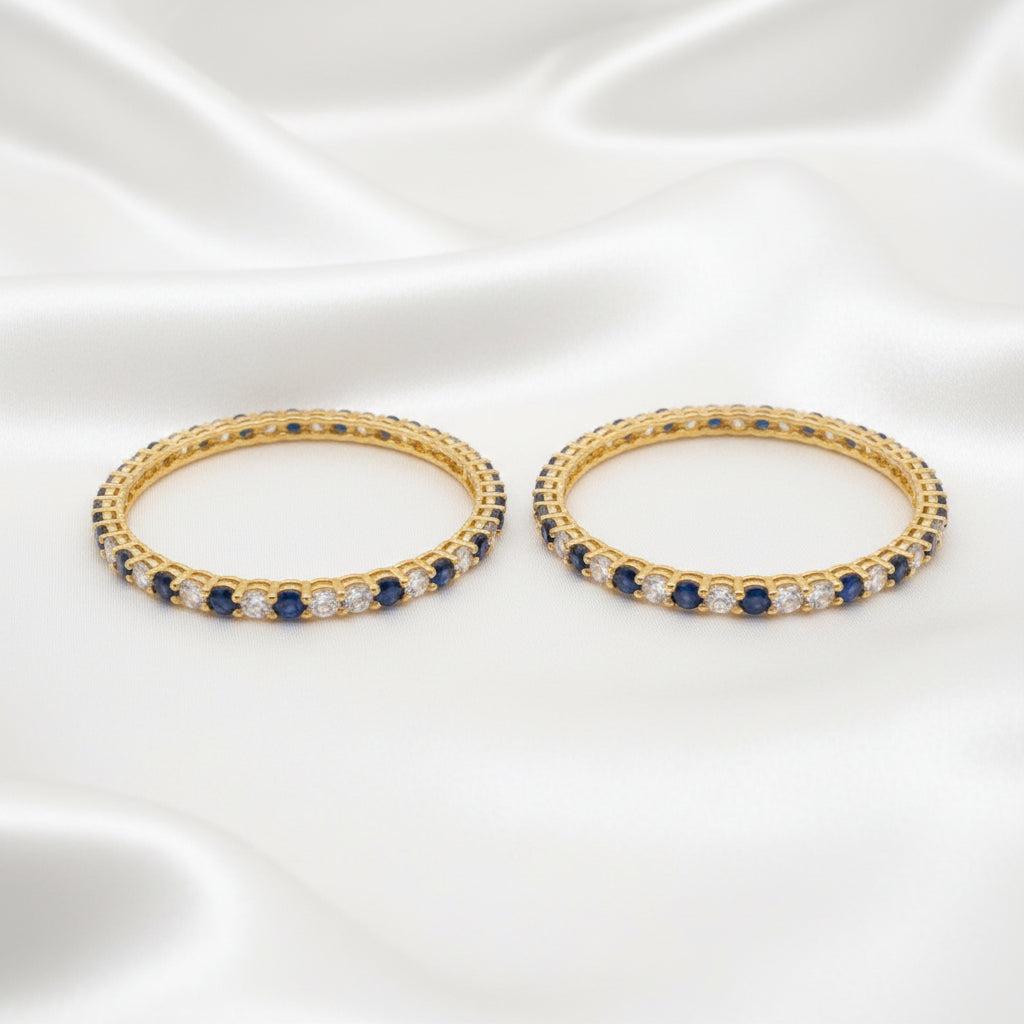 Elegant Blue & Clear Stone Gold-Tone Bangle