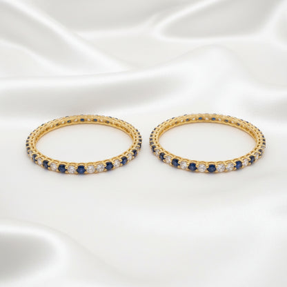 Elegant Blue & Clear Stone Gold-Tone Bangle