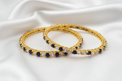 Elegant Blue & Clear Stone Gold-Tone Bangle