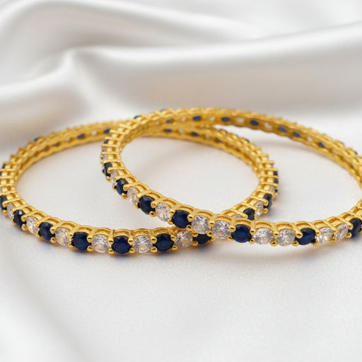 Elegant Blue & Clear Stone Gold-Tone Bangle