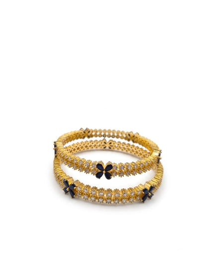 Gold Floral Rhinestone Headband with Navy Blue Accents