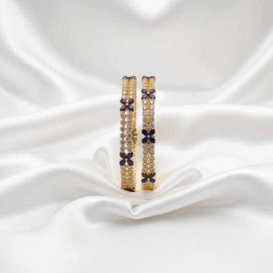 Gold Floral Rhinestone Headband with Navy Blue Accents