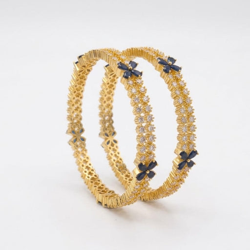 Gold Floral Rhinestone Headband with Navy Blue Accents