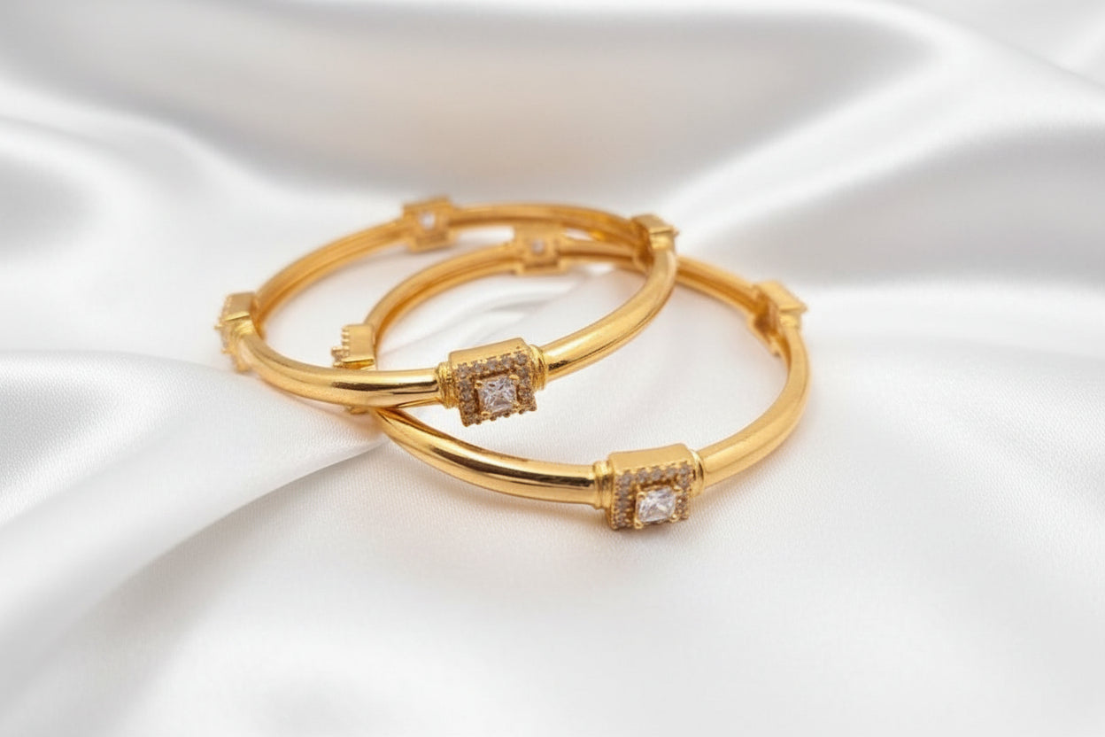 Gold Plated CZ Stone Designer Hoop Bangles