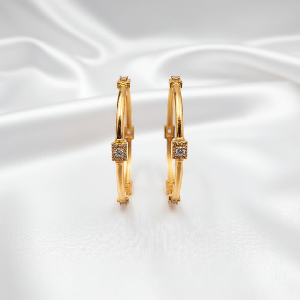 Gold Plated CZ Stone Designer Hoop Bangles