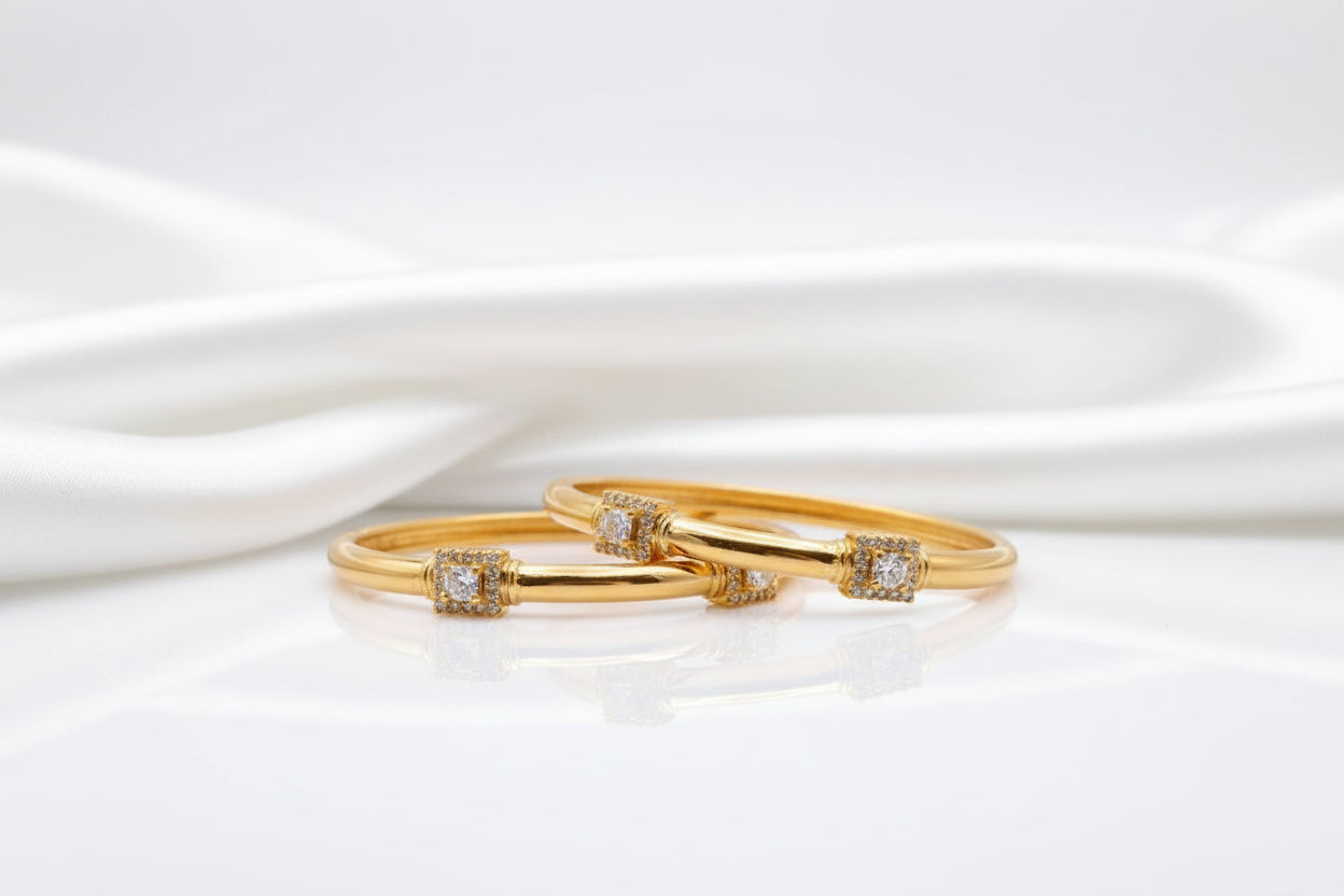 Gold Plated CZ Stone Designer Hoop Bangles
