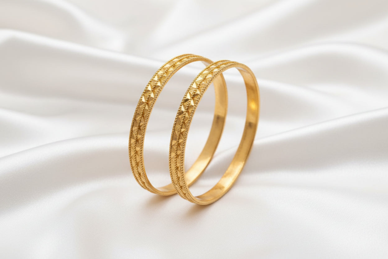 Elegant Gold-Tone Textured Bangle Set – Traditional Inspired Statement Bangle