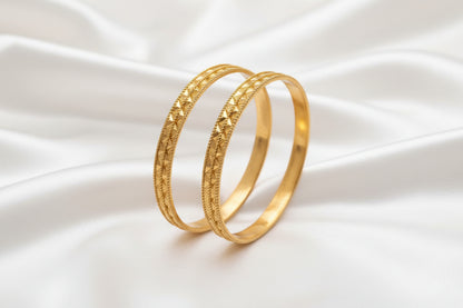 Elegant Gold-Tone Textured Bangle Set – Traditional Inspired Statement Bangle